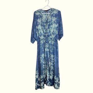 Tolani Collection Women’s Medium Petite Floral Blue Dress Longline Button Up